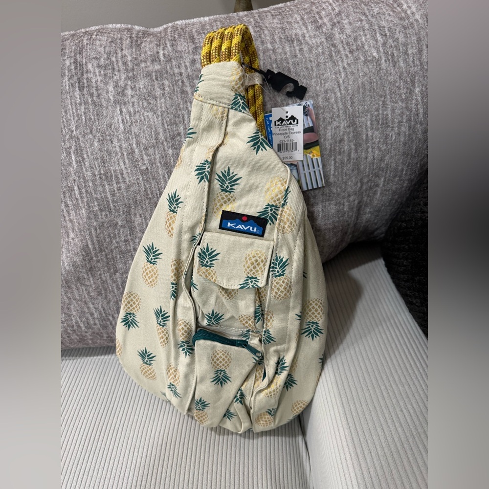 KAVU Pineapple Rope Sling Bag in Cream and Green